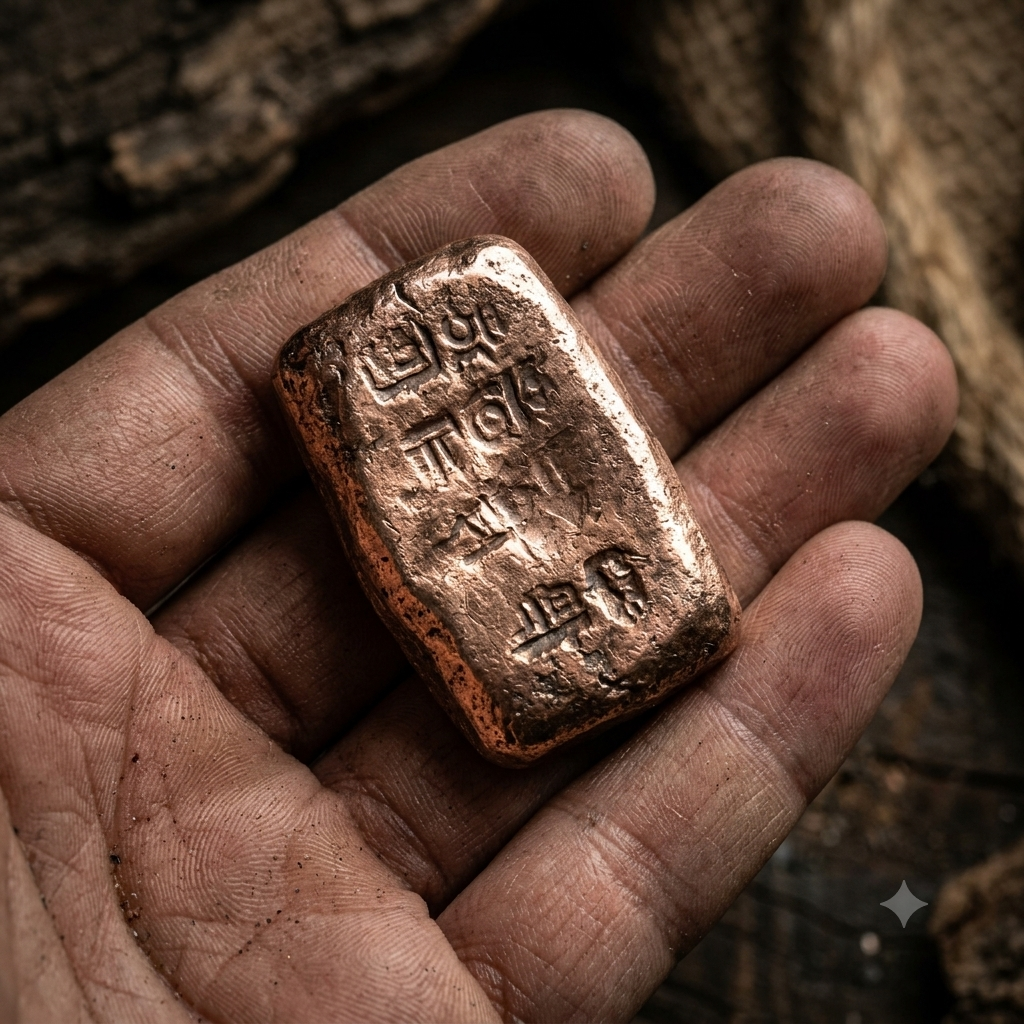 Cold-Forged Ganeshwar Copper Ingot held in hand